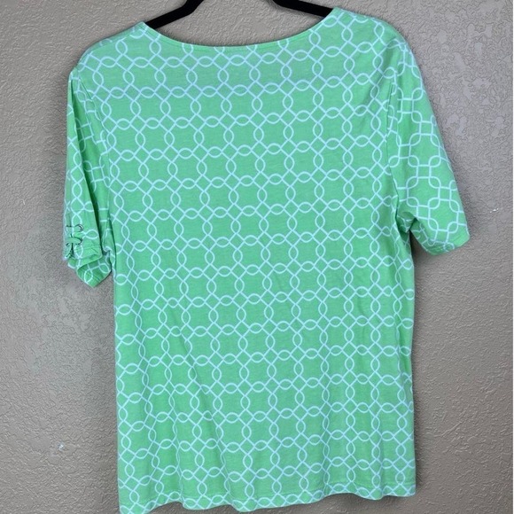 Chico’s Green Print Pullover Top, Decorative Sleeves, Size 2 - Picture 2 of 6